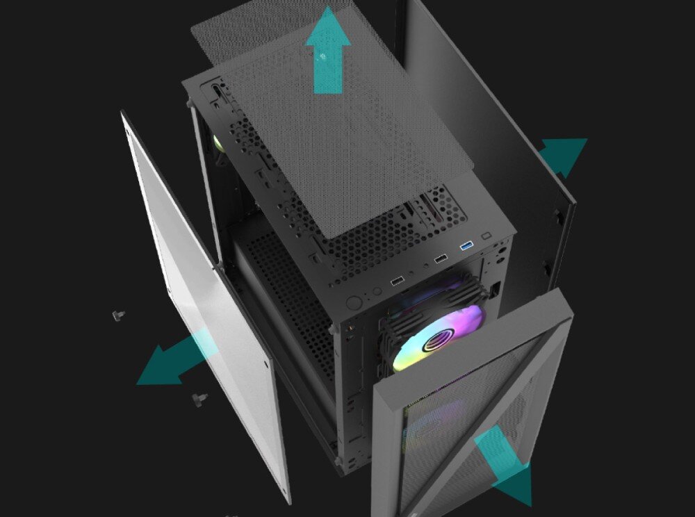 Obudowa DARKFLASH DK260 Air Mesh Czarny wygląd szklane panele