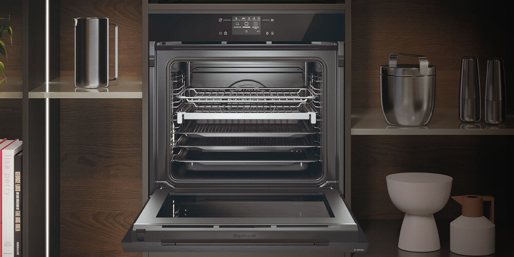 PIEKARNIK HAIER H6 ID68C5YTB SERIA 4 otwarty front wnętrze poziomy blachy system Click & Clean łatwe czyszczenie wyjmowanie szyby