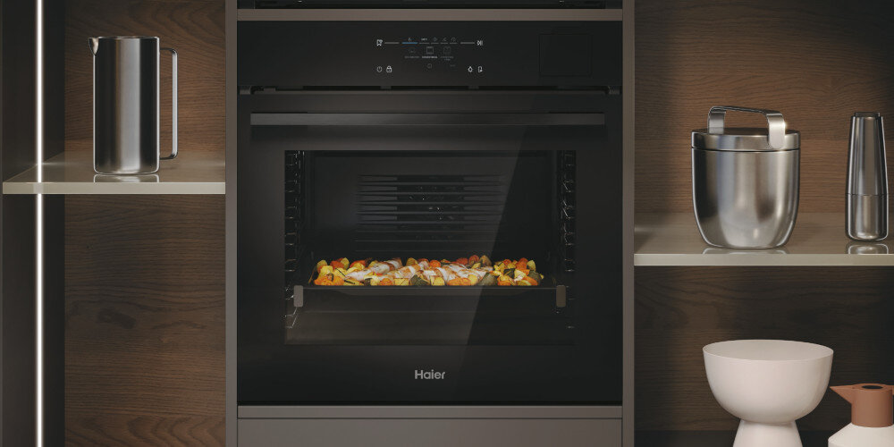 PIEKARNIK HAIER H6 ID48C5SYTB SERIA 6 zdalne sterowanie zaawansowane rozwiązania technologie 78 litrów pojemności NoPreheat pyroliza hydroliza