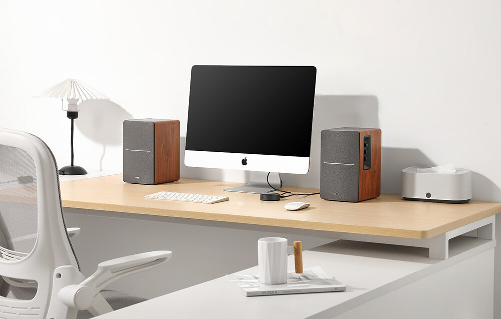Aktywne kolumny głośnikowe EDIFIER R1280T Brązowe (2 szt.) + streamer WiiM Mini asystent glosowy amazon alexa siri apple airplay 2 odtwarzacz sieciowy