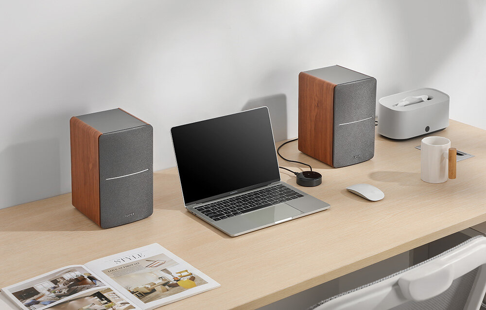 Aktywne kolumny głośnikowe EDIFIER R1280T Brązowe (2 szt.) + streamer WiiM Mini funkcjonalnosc multiroom wspolpraca amazon alexa