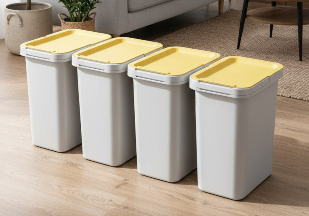 Kosza na śmieci KEDEN NKS12S4 4 x 12L Praktyczny zestaw  cztery kosze o pojemności 12 litrów każdy wygodne oddzielanie różnych rodzajów odpadów organizacja i oszczędność miejsca wspiera codzienny recykling