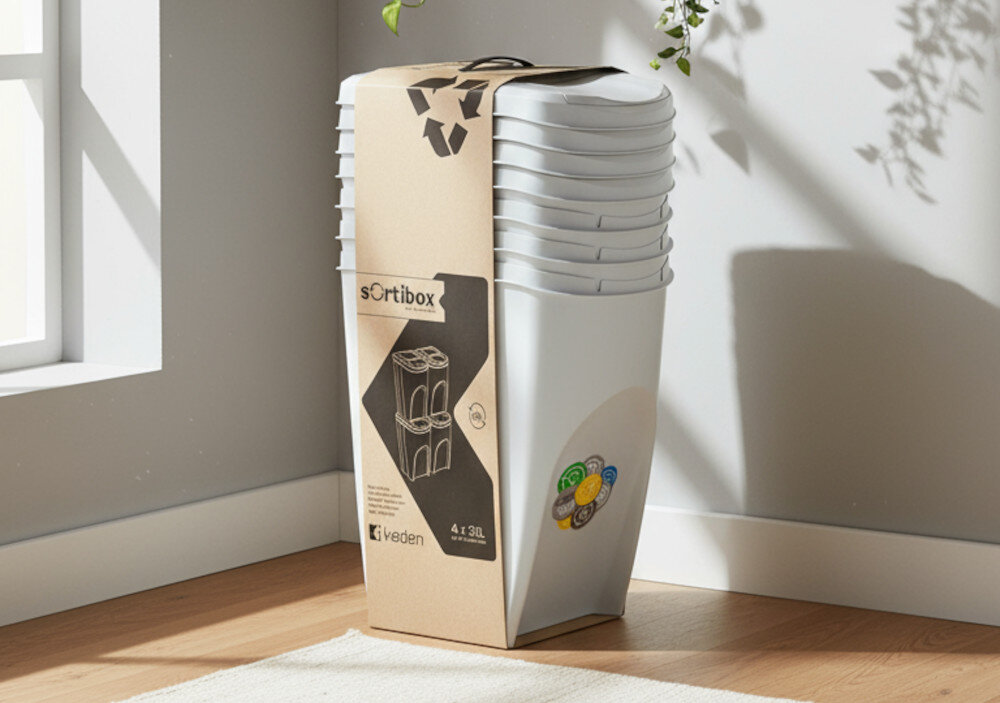 Kosza na śmieci KEDEN SORTIBOX IKWB35S4 (4x35l) Popielaty design prezentacja wizualizacja wygląd Wygodna segregacja odpadów