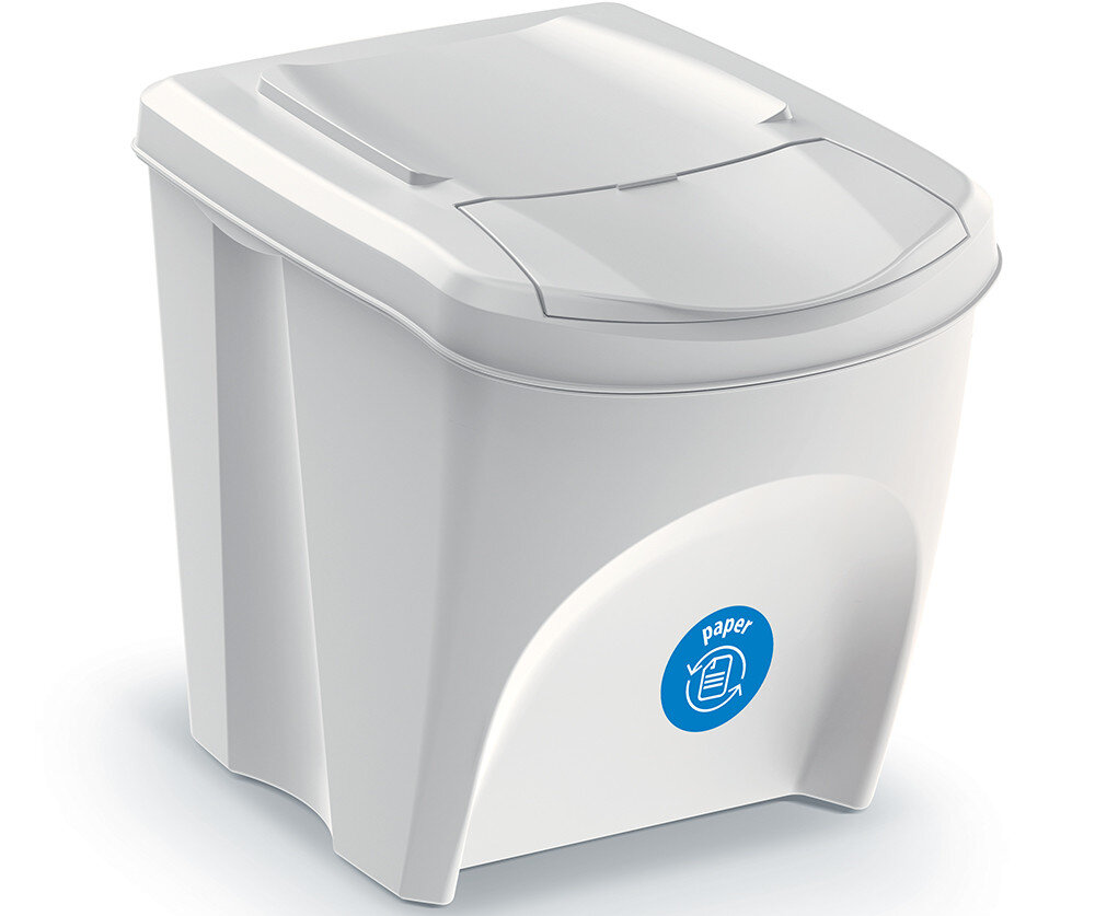 Kosza na śmieci PROSPERPLAST Sortibox IKWB25S4 (4x25l) Popielaty Wygoda użytkowania Uchylne klapki ułatwiają szybki dostęp Kolory wskazujące odpowiednie frakcje odpadów Gładka powierzchnia zdejmowane pokrywy ułatwiają opróżnianie koszy