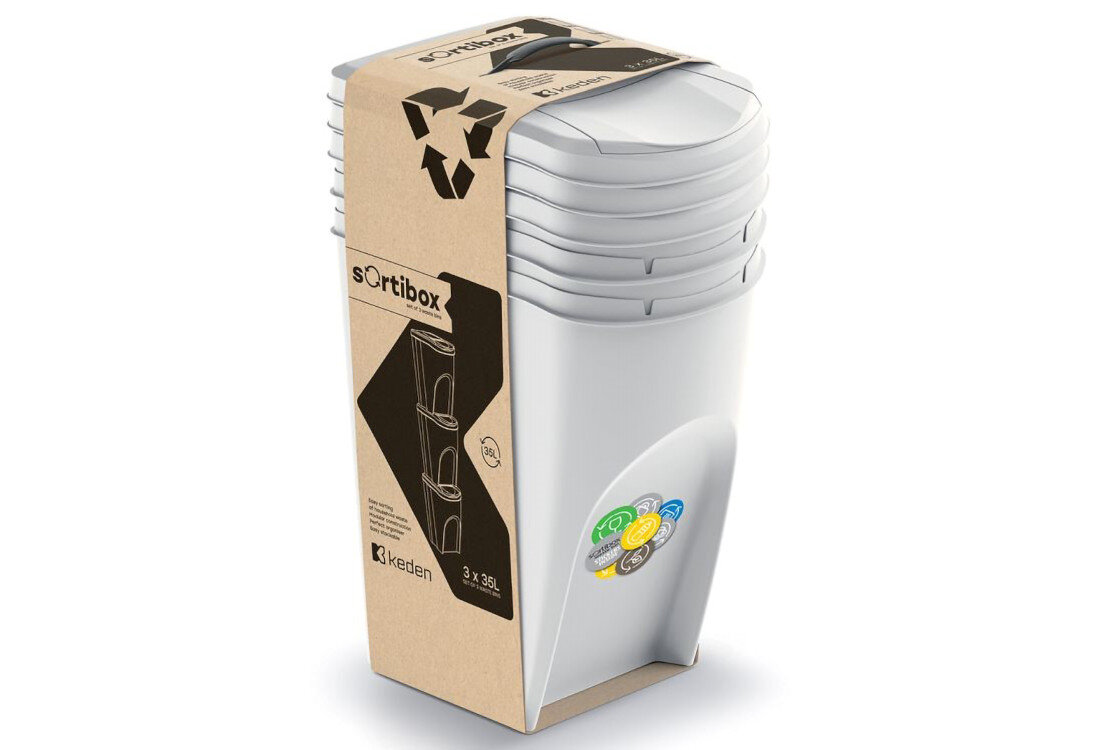 Kosza na śmieci KEDEN SORTIBOX IKWB35S3 (3x35l) Popielaty praktyczne rozwiązanie Recykling  papier, szkło, plastik czy metal Świadoma, proekologiczna postawa