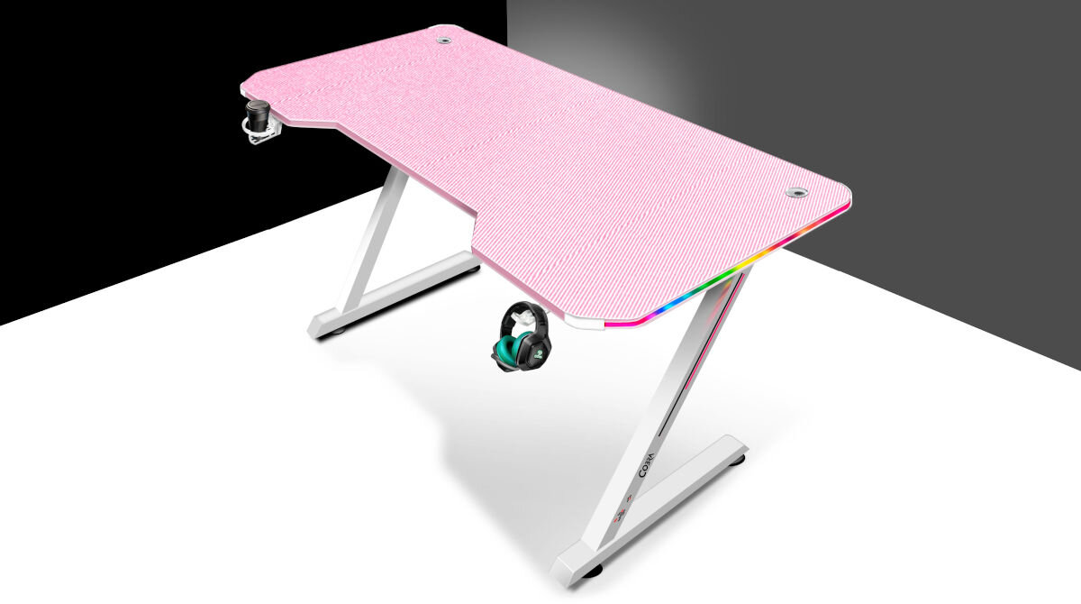 Biurko COBRA CRF4575RGB Różowy uchwyt na napoje hak na słuchawki praktyczne otwory na kable