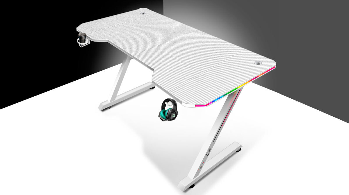 Biurko COBRA CRF4577RGB Biały uchwyt na napoje hak na słuchawki praktyczne otwory na kable