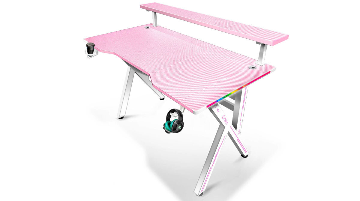 Biurko COBRA CRF4009RGB Różowy uchwyt na napoje hak na słuchawki praktyczne otwory na kable