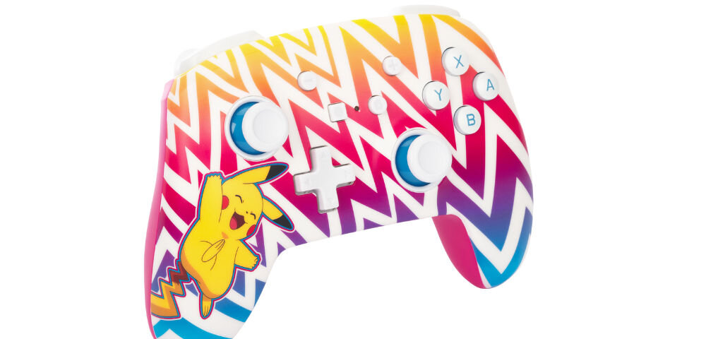 Kontroler POWERA NSGP0262-01 Enhanced Pikachu Vibrant prezentacja kontrolera od przodu na białym tle