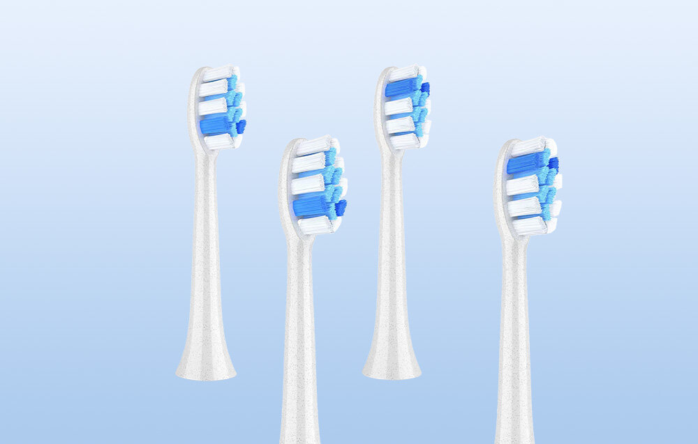 Oryginalna końcówka do szczoteczki FAIRYWILL FW-PW12 Biało-niebieski (4 szt.) (Dokładne czyszczenie przestrzeni)  Profilowane włosie Miękkie włosie Nylon Dupont komfort wygoda szczotkowanie wspierając ochronę przed osadem i kamieniem Ułożenie włosia 3D w kształcie litery W