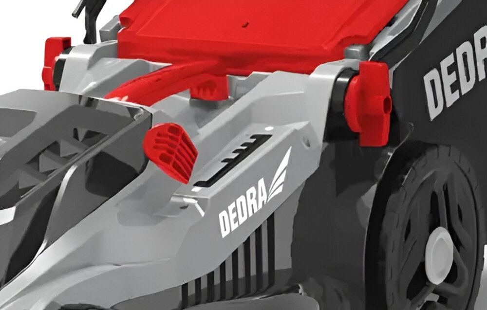 Kosiarka elektryczna DEDRA DED8708-A 1600W 380mm noze z wysokiej jakosci stali szerokosc robocza 38 cm regulacja wysokosci w zakresie 30-75 cm centralna regulacja koszenia mechanizm sprezynowy 5-stopniowa skala kosz siatkowy pojemnosc 42 l