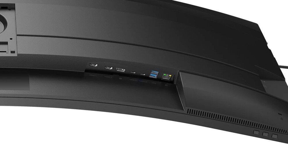 Monitor PHILIPS 49B2U6900CH Zbliżenie na spód monitora z widocznymi portami, gniazda, podłączenie