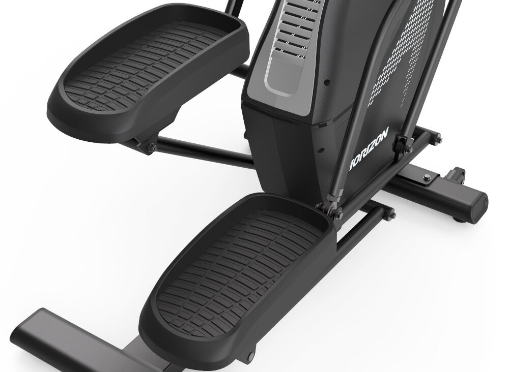 Orbitrek HORIZON FITNESS HT 5.0 Peak Trainer zbliżenie na pedały naturalny ruch cicha praca wydajność długość kroku 30,5 cm wygodne i skuteczne ćwiczenia