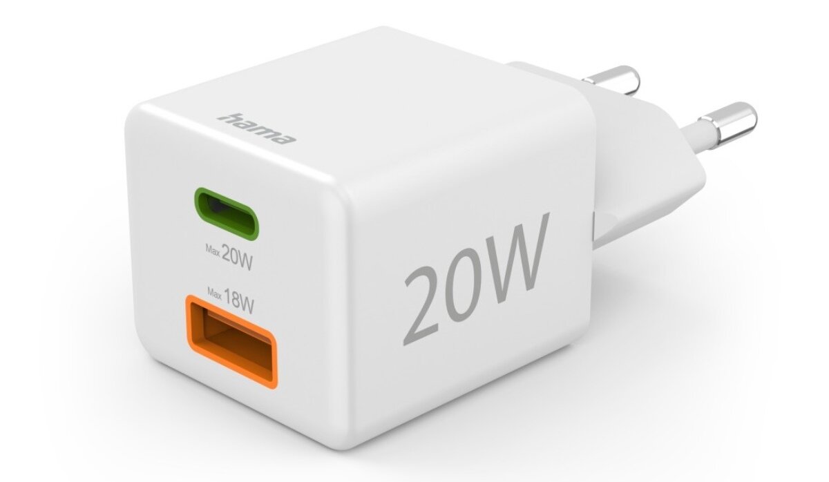 Dwa porty USB-C i USB-A, jednoczesne ładowanie, ładowarka sieciowa Hama Mini