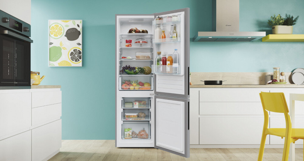 LODÓWKA CANDY CCT3L517ES przestrzeń pojemność szuflada półki balkoniki 109 l 48 l