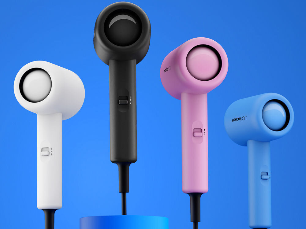 Suszarka NICEBOY Ion AirSonic Pop Czarny 1400W minimalistyczny design elegancki stylowy kolor konstrukcja praktyczne idealny w podróż ergonomiczny kształt przyjazny w dotyku zwiększony komfort użytkowania 