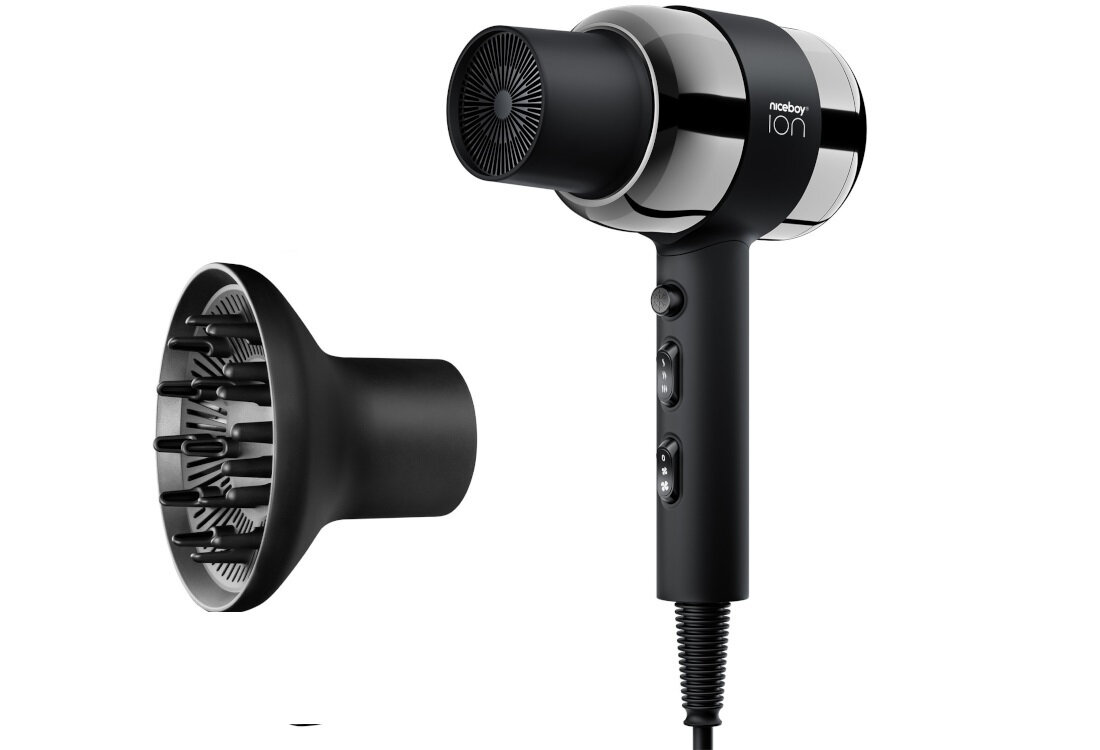 Suszarka NICEBOY Ion AirSonic Pro Czarny 2200W Dyfuzor objętościowy efekt modelowanie połysk objętość włosy