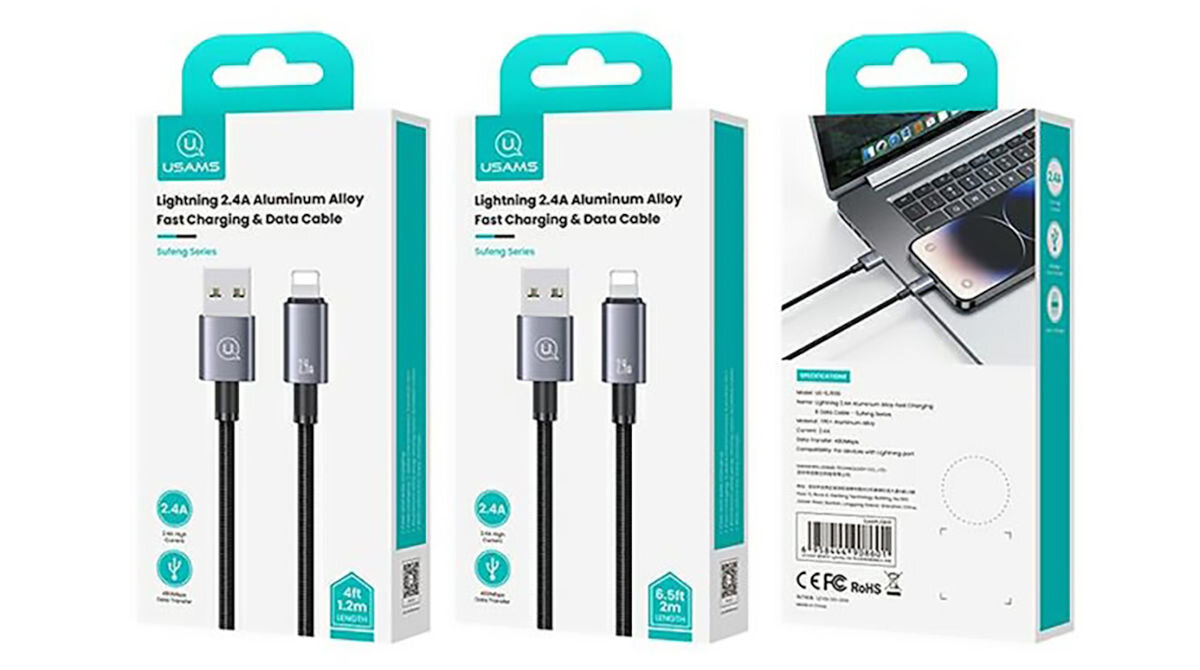 Kabel USB - Lightning USAMS SJ667USB01 2.4A 1.2 m Stalowy Smart Chip inteligentne ładowanie regulacja natężenia prądu bezpieczne i efektywne ładowanie