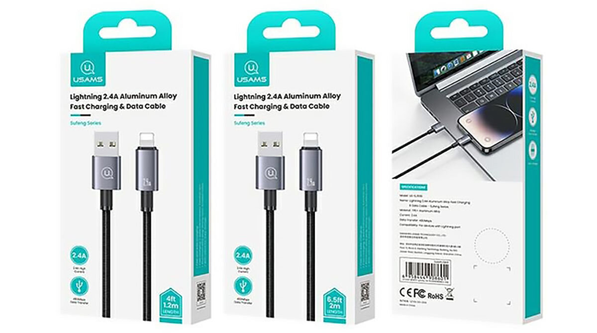 Kabel USB - Lightning USAMS SJ669USB01 2.4A 2 m Stalowy Smart Chip inteligentne ładowanie regulacja natężenia prądu bezpieczne i efektywne ładowanie
