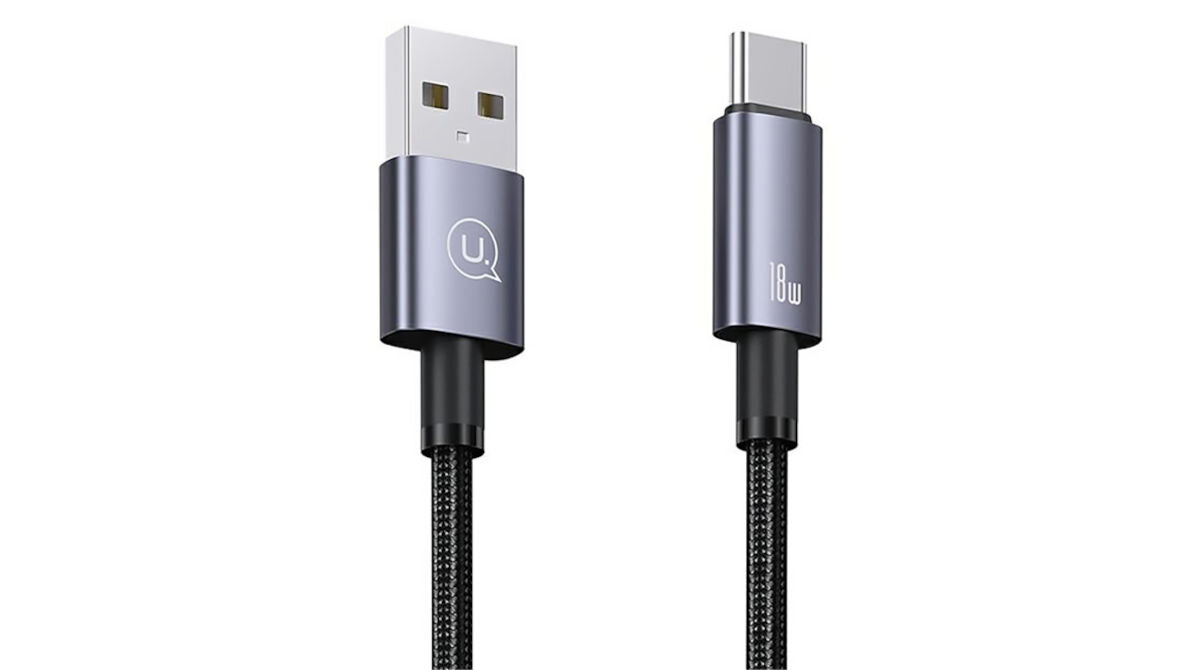 Kabel USB - USB-C USAMS SJ663USB01 3A 1.2 m Stalowy wydajne ładowanie szybki trensfer danych moc maksymalna do 3 A Fast Charging pleciony przewód długość 1,2 m