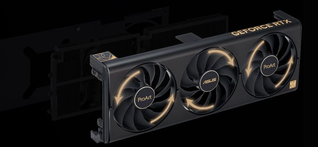 Karta graficzna ASUS ProArt GeForce RTX 4070 Ti Super OC Edition 16GB - odwrotny ruch obrotowy technologia 0dB