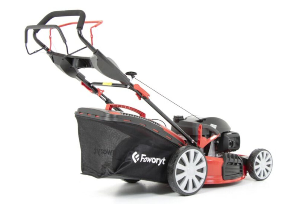 Kosiarka spalinowa FAWORYT SH51N170H-4W1 system Easy Start szybkie bezproblemowe uruchamianie dzwignia kola duze lozyskowe rozmiar przednie 20 cm tylne 28 cm
