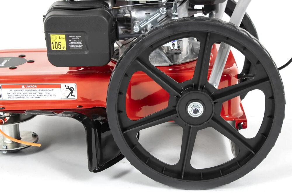 Kosiarka spalinowa Faworyt DK560C 560 mm 3 kW zbliżenie na koło do koszenia bez kosza naturalny nawóz duże tylne koła o średnicy 35 cm łożyska kulkowe