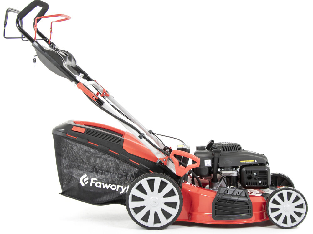 Kosiarka spalinowa FAWORYT SH51N196LE-4W1 Loncin V200 z napędem 510mm 3.7kW koszenie z uwzglednieniem preferowanej wysokosci trawy 25-75 cm centralna regulacja koszenia mechanizm sprezynowy 8-stopniowa skala