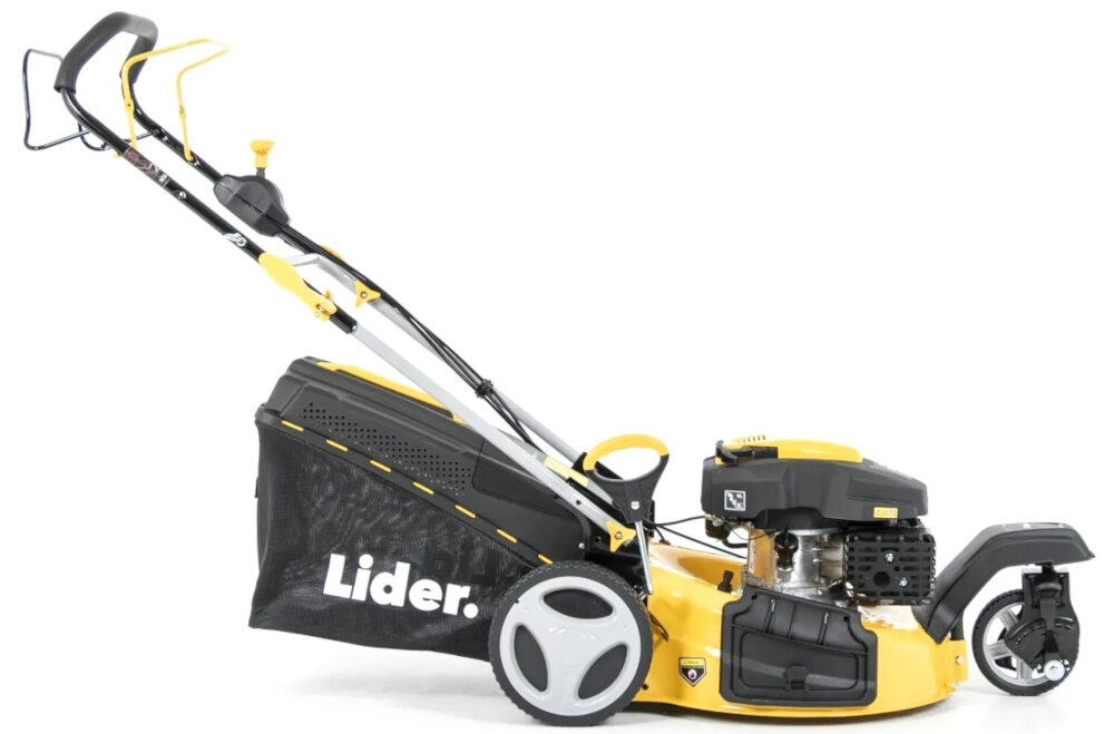 Kosiarka spalinowa LIDER DK20N224T Ducar DV224 510mm 4.4kW kosiarka na białym tle widoczna z boku mocny czterosuwowy silnik niezależność i duża siła cięcia do trawników o powierzchni do 1500 m2 lekka konstrukcja ergonomiczna rączka komfort manewrowania trwałe materiały