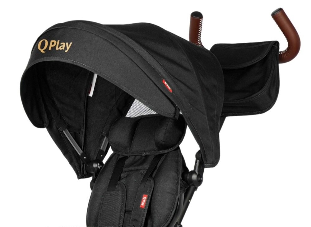Trójkołowiec QPLAY Rito Deluxe Rubber Czarny budka z siatka rekojesci antyposlizgowa powloka z ekoskory bezpieczenstwo