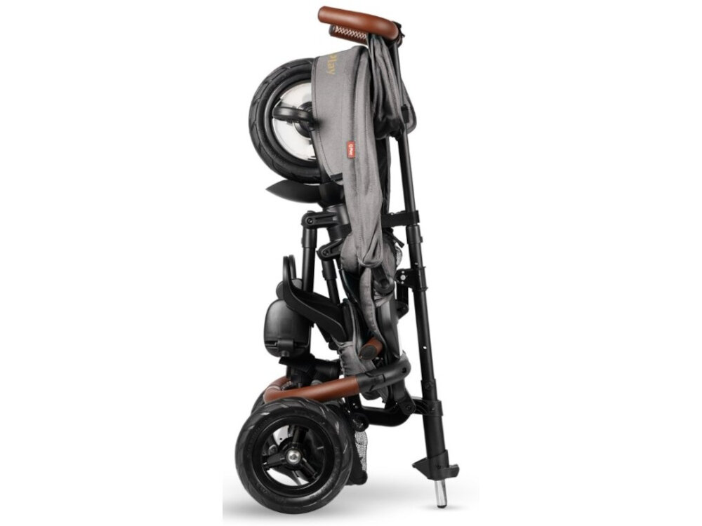 Trójkołowiec QPLAY Rito Deluxe Rubber Czarny bezpieczny stabilny stalowa rama skladany wymiary po zlozeniu 85 x 38 x 36 cm