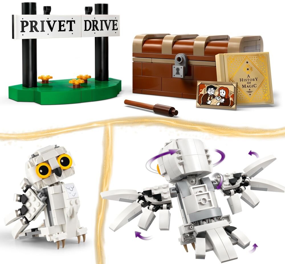 LEGO 76425 Harry Potter Hedwiga z wizytą na ul. Privet Drive 4 umiejętności