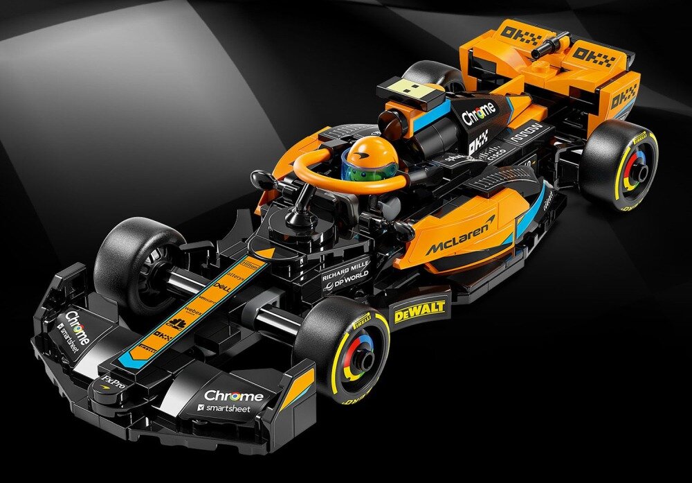 LEGO 76919 Speed Champions Samochód wyścigowy McLaren Formula 1 wersja 2023 klocki elementy zabawa łączenie figurki akcesoria figurka zestaw