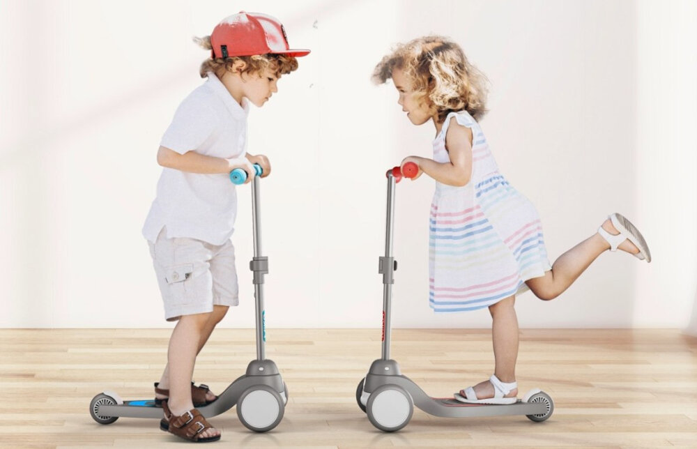 Hulajnoga dla dzieci QPLAY Mika Niebieski prosty mechanizmem kierowania pochylenia ciala we wlasciwa strone ogranicznik skretu kierownica z systemem powrotnym dla dzieci w wieku od 2 do 5 lat maksymalna waga do 50 kg