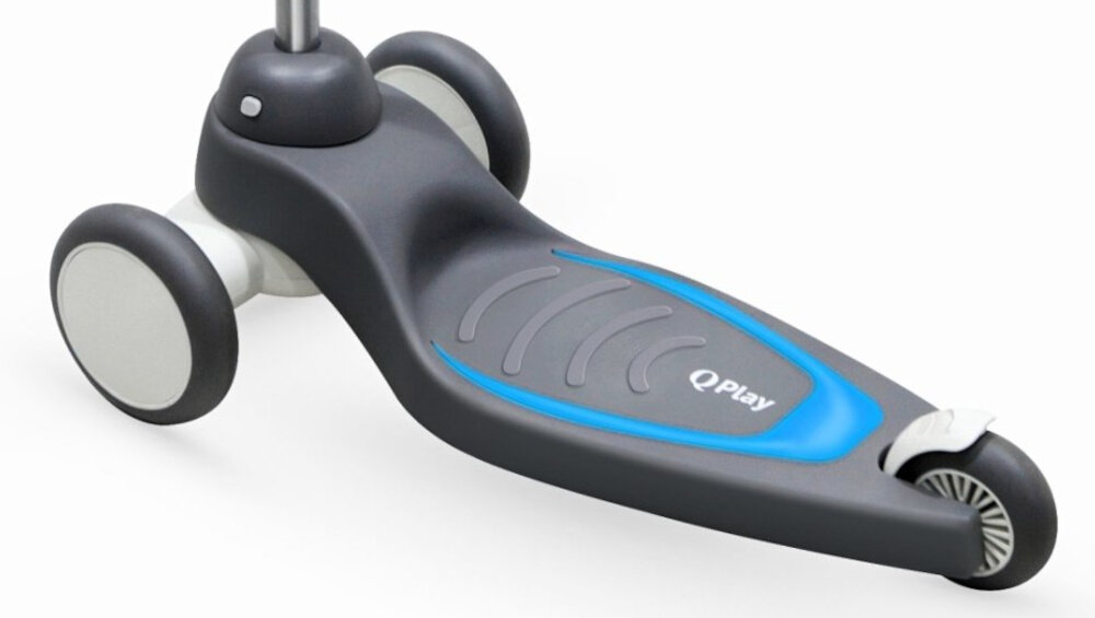 Hulajnoga dla dzieci QPLAY Mika Niebieski bezpieczenstwo tylny hamulec nozny duza sila hamowania docisniecie stopa do kola prosta intuicyjna obsluga