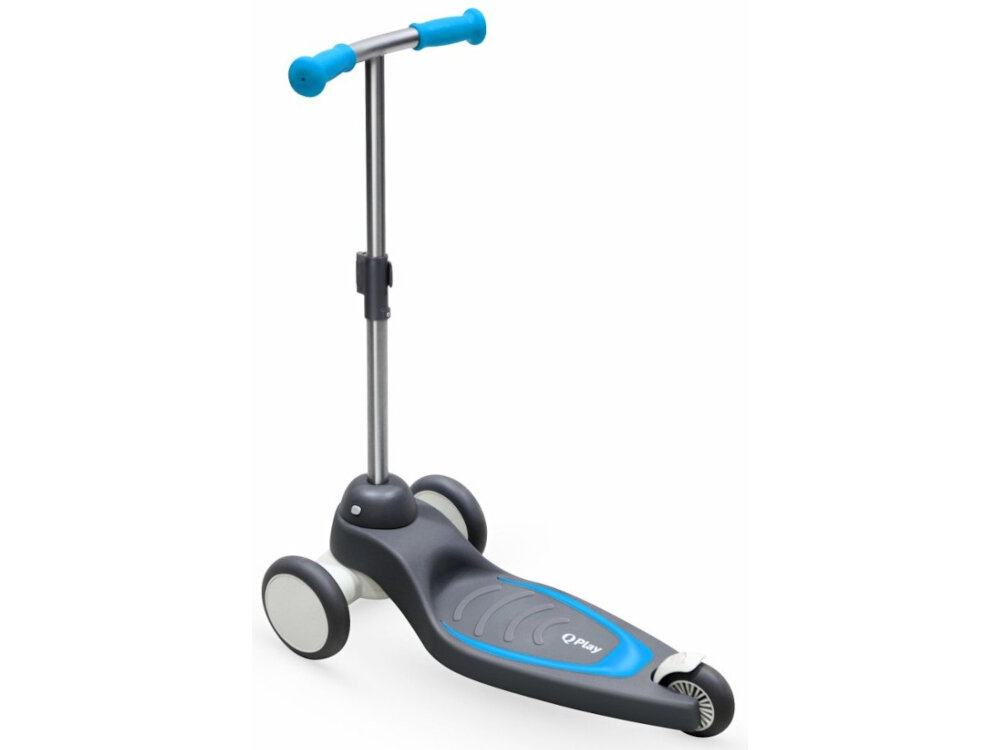 Hulajnoga dla dzieci QPLAY Mika Niebieski 3 kolka dwa z przodu jedno z tylu kauczukowe rozmiar 120 mm na przodzie 85 mm na tyle z wysokiej jakosci tworzywa odpowiednia przyczepnosc odporne na uszkodzenia
