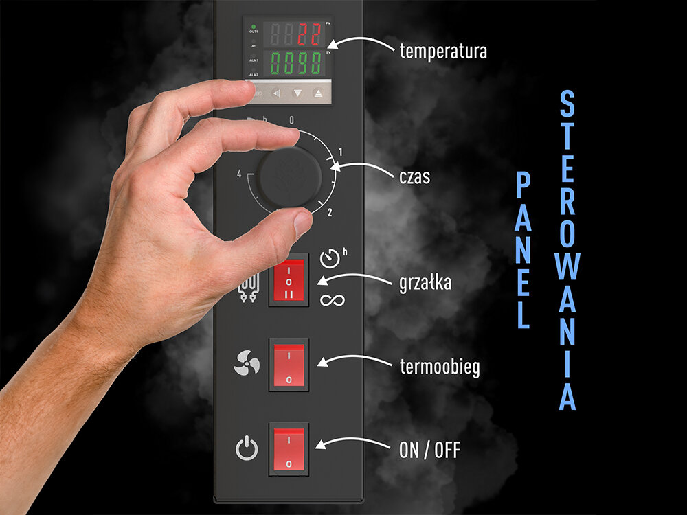 Wędzarnia BROWIN 330339 zewnętrzny sterownik funkcja minutnika ustawienie temperatury tryb ciągły lub czasowy ustawienie minutnika do 4 godzin pełna kontrola nad procesem wędzenia optymalne rezultaty