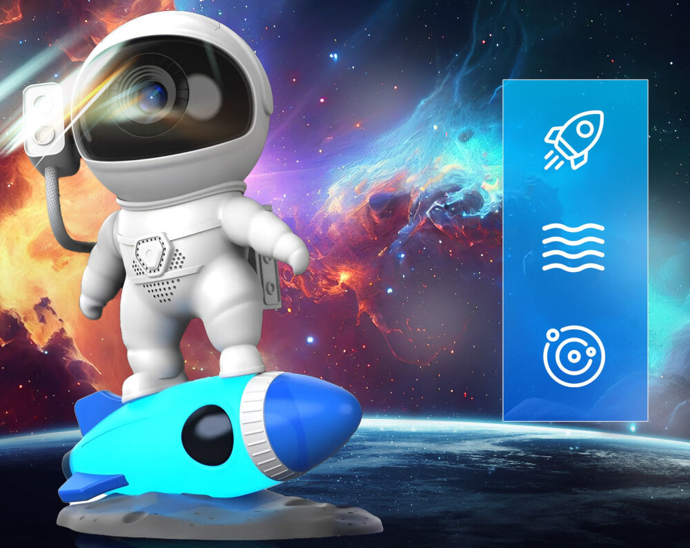 Projektor gwiazd EXTRALINK Home Astronauta Rakieta 07 projektor na tle nieba iluminacje kosmiczne światło rozgwieżdżony pokój kosmos gwiazdy