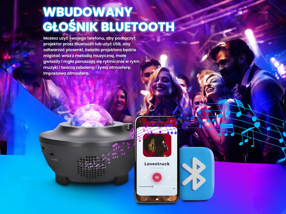 Projektor gwiazd EXTRALINK Home Kula 09, relaks, zabawa, medytacja, efekty, na czarnym tle pokaz kolorów projektora