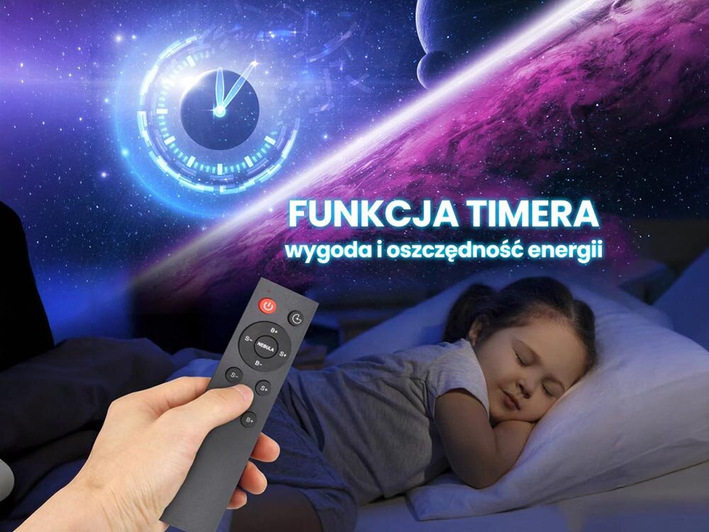 Projektor gwiazd EXTRALINK Home Astronauta 04 Black, pilot, timer, jasność, sterowanie, Funkcja timera w projektorze astronauta, oszczędzanie energii, pilot zdalnego sterowania, dziecko śpiące.