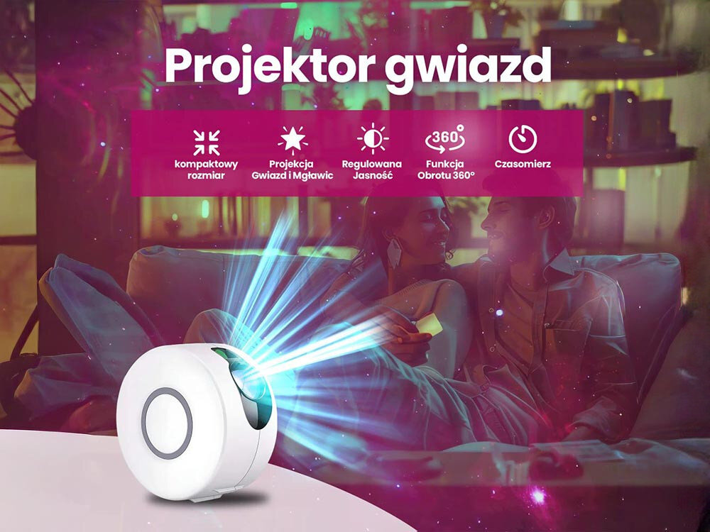 Projektor gwiazd EXTRALINK Home 08, gwiazdy, lasery, projekcja, przestrzeń, Projektor gwiazd z funkcjami: gwiazdy, regulacja, obrot 360°, cicha praca.