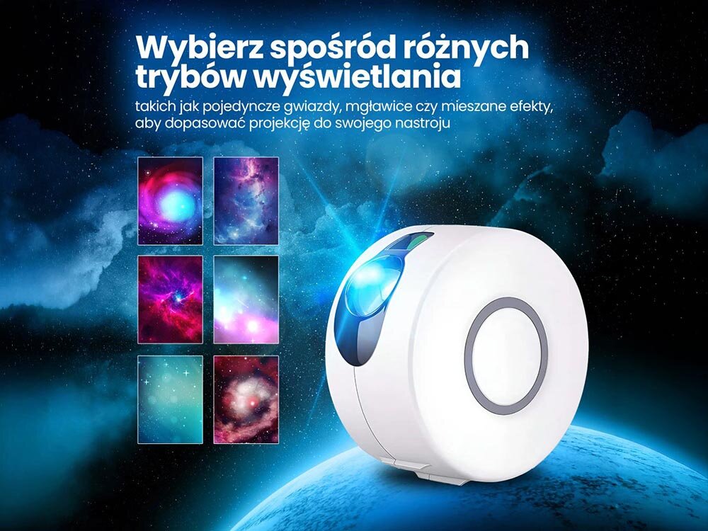 Projektor gwiazd EXTRALINK Home 08, lasery, obrót, RGB, jasność, Wybór sposobów świecenia projektora: mgławice, galaktyki, gwiazdy, efekty kosmiczne.