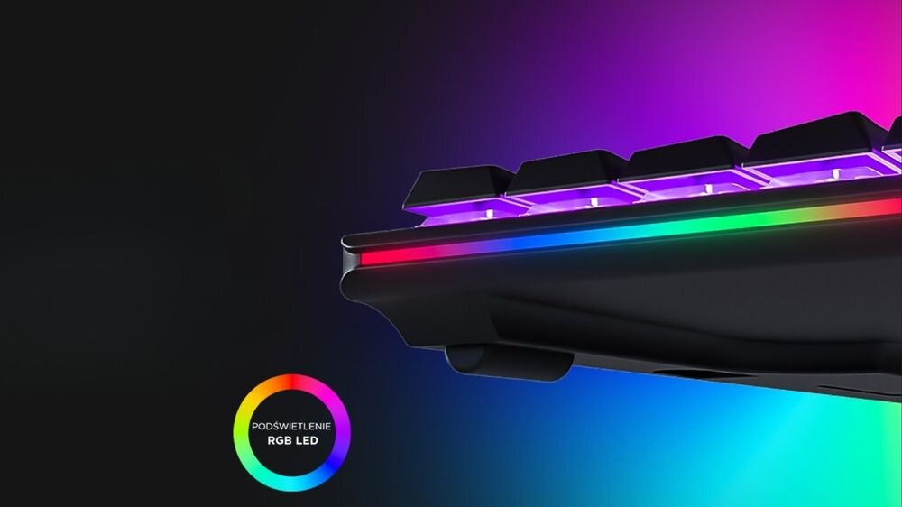 Klawiatura RAMPAGE Rebel Podświetlenie Rainbow Równomierny efekt świetlny Estetyczne światło - zbliżenie na oświetlenie rgb