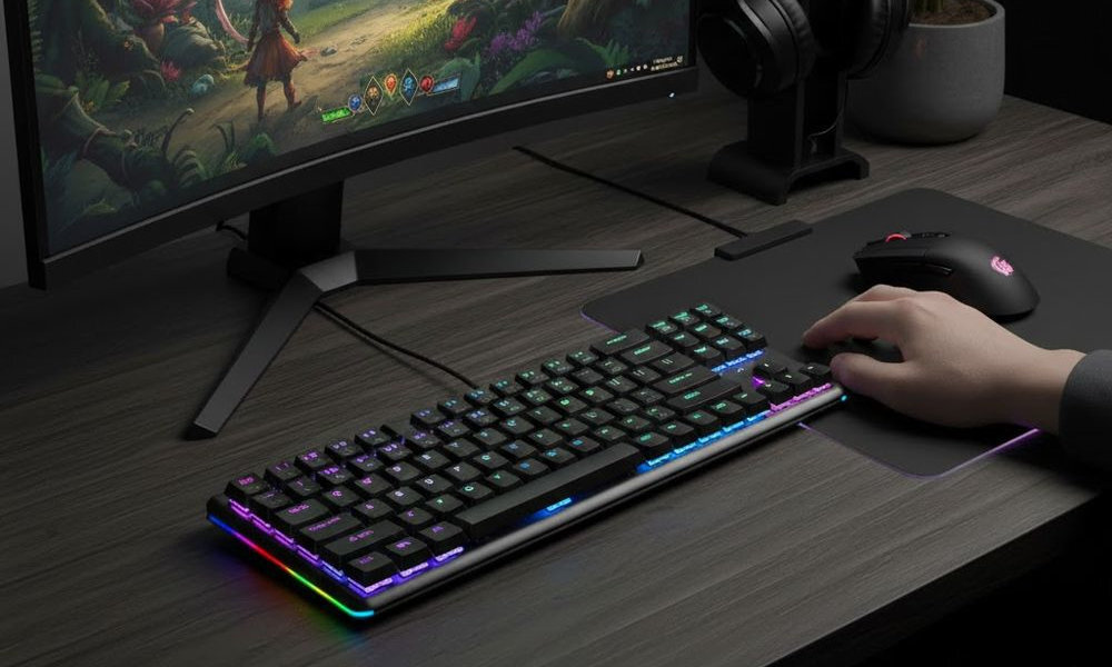 Klawiatura RAMPAGE Rebel Rampage Rebel intuicyjnej obsłudze płynnej pracy Kompaktowa forma logiczne rozmieszczenie klawiszy - klawiatura na biurku przed monitorem