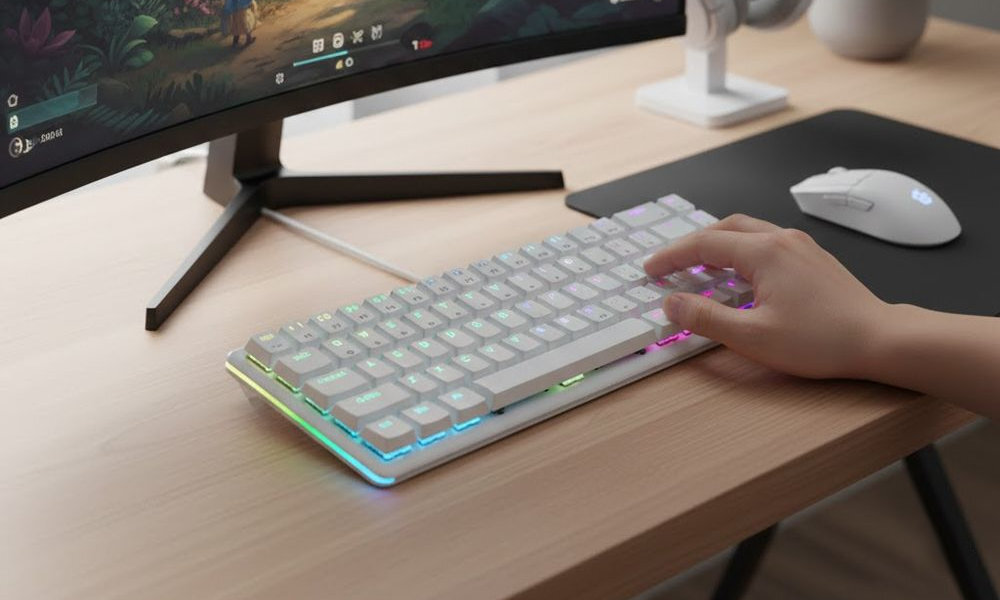 Klawiatura RAMPAGE Rebel Rampage Rebel intuicyjnej obsłudze płynnej pracy Kompaktowa forma logiczne rozmieszczenie klawiszy - klawiatura na biurku przed monitorem