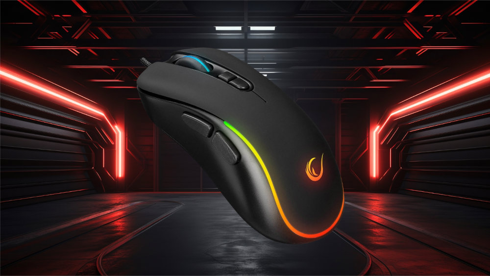 Mysz RAMPAGE X-Jammer - mysz pod skosem na tle czerwonych ledów