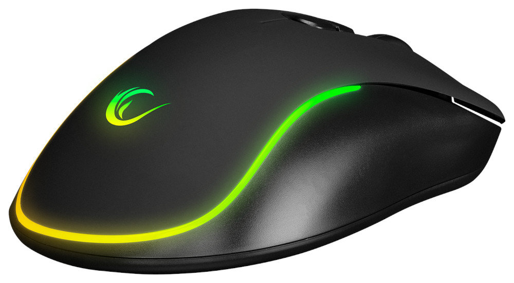 Mysz RAMPAGE X-Jammer Rampage SMX-R47 X-JAMMER mysz gamingowa Optyczny sensor 12800 DPI, częstotliwość 1000 Hz programowalne przyciski podświetlenie RGB - mysz od boku na białym tle