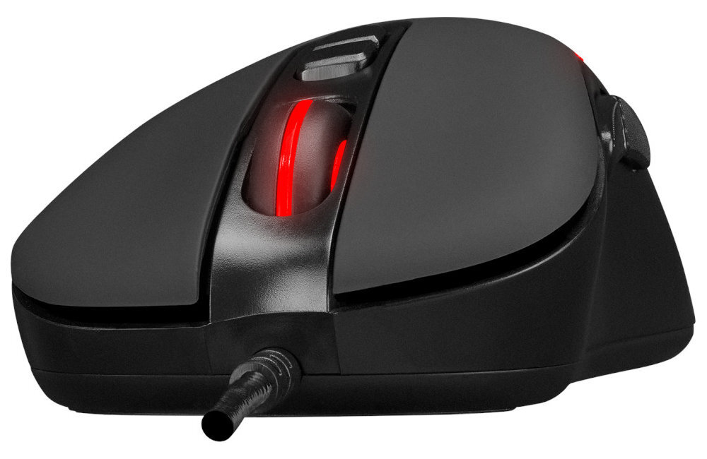 Mysz RAMPAGE X-Jammer Wyprofilowana konstrukcja 105 g Kabel w oplocie o długości 1,5 m - mysz od przodu na białym tle