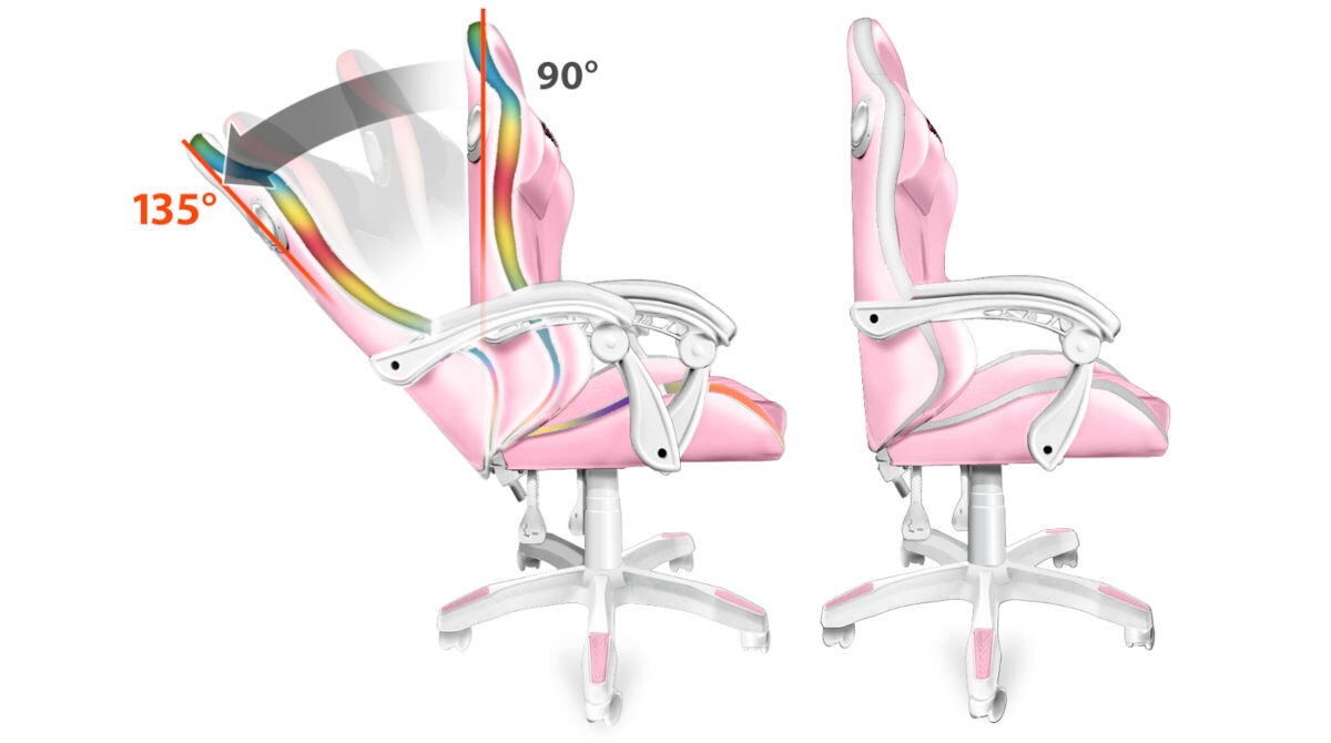 Fotel COBRA WS8151 RGB + BT Głośniki Różowy regulacja wysokości poduszek obrót o 360 stopni regulacja wysokości od 46 do 56 cm