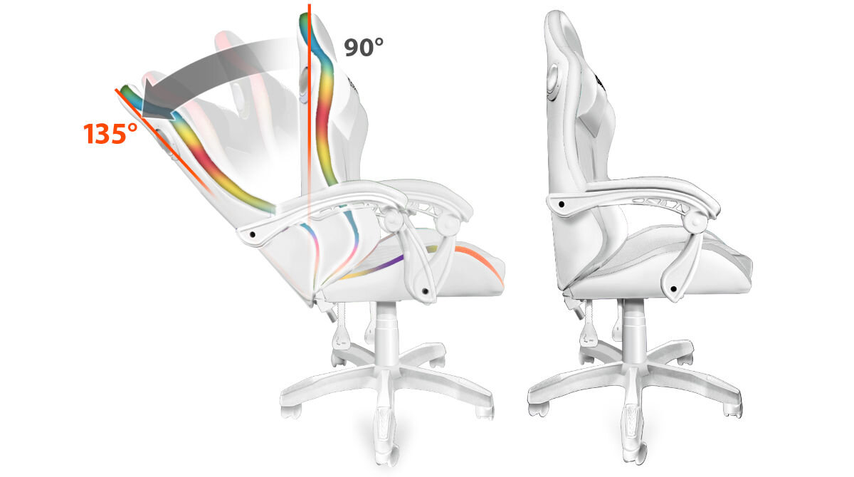 Fotel COBRA WS8153 RGB + BT głośniki Biały regulacja wysokości poduszek obrót o 360 stopni regulacja wysokości od 46 do 56 cm